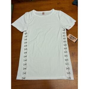 French Twist Women's White Ribbed Top Lace Up Sides Short Sleeve NWT 2X